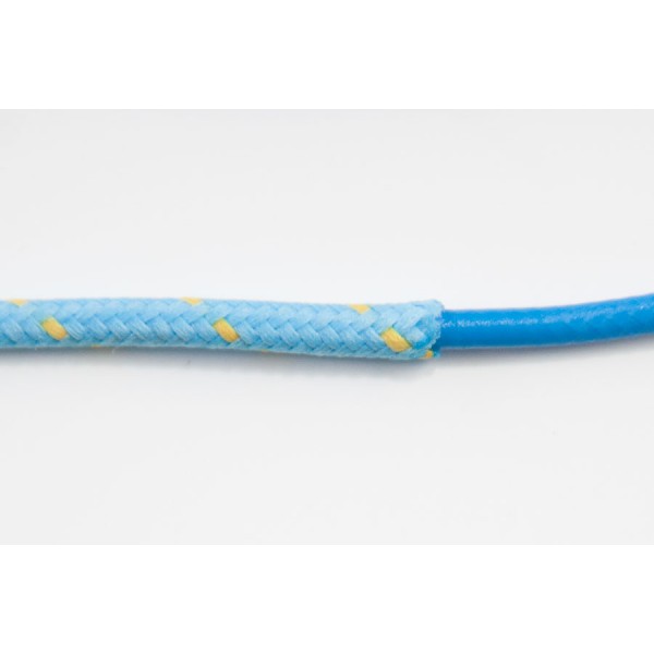 Opletený kábel 1,5mm (svetlo modrý kábel - svetlo modrý/žltý oplet)